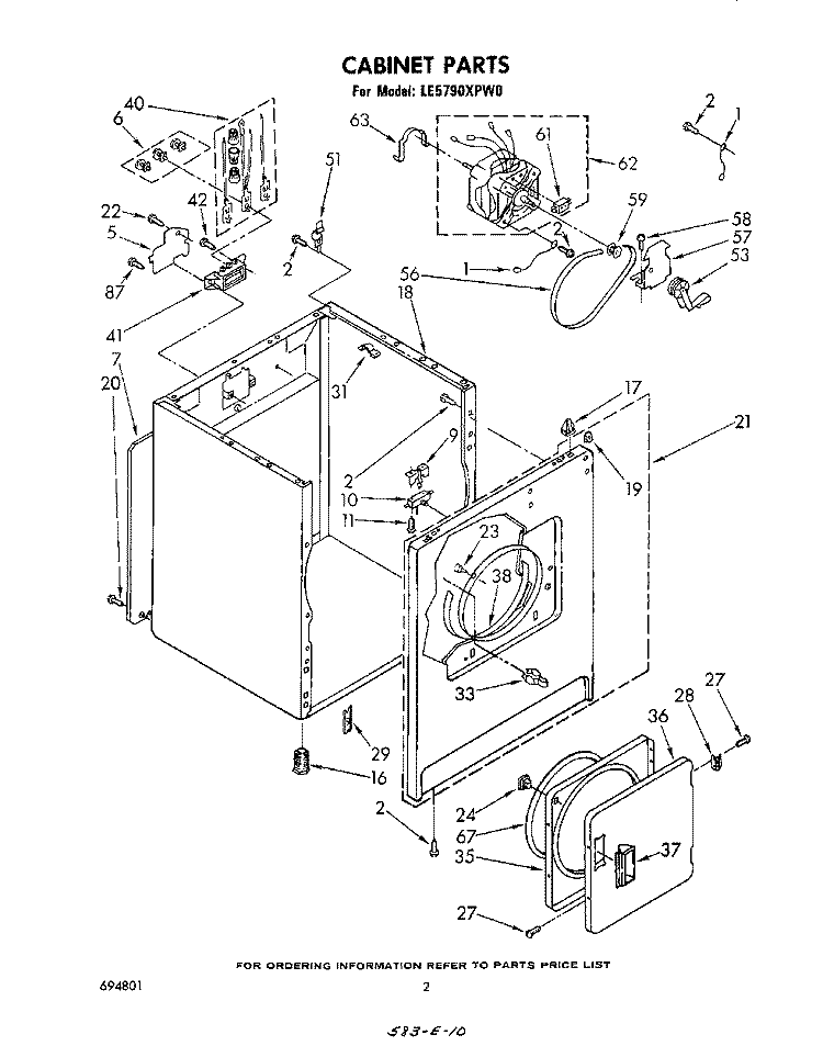 SECTION Diagram and Parts List for LE5790XPW0  Whirlpool Dryer