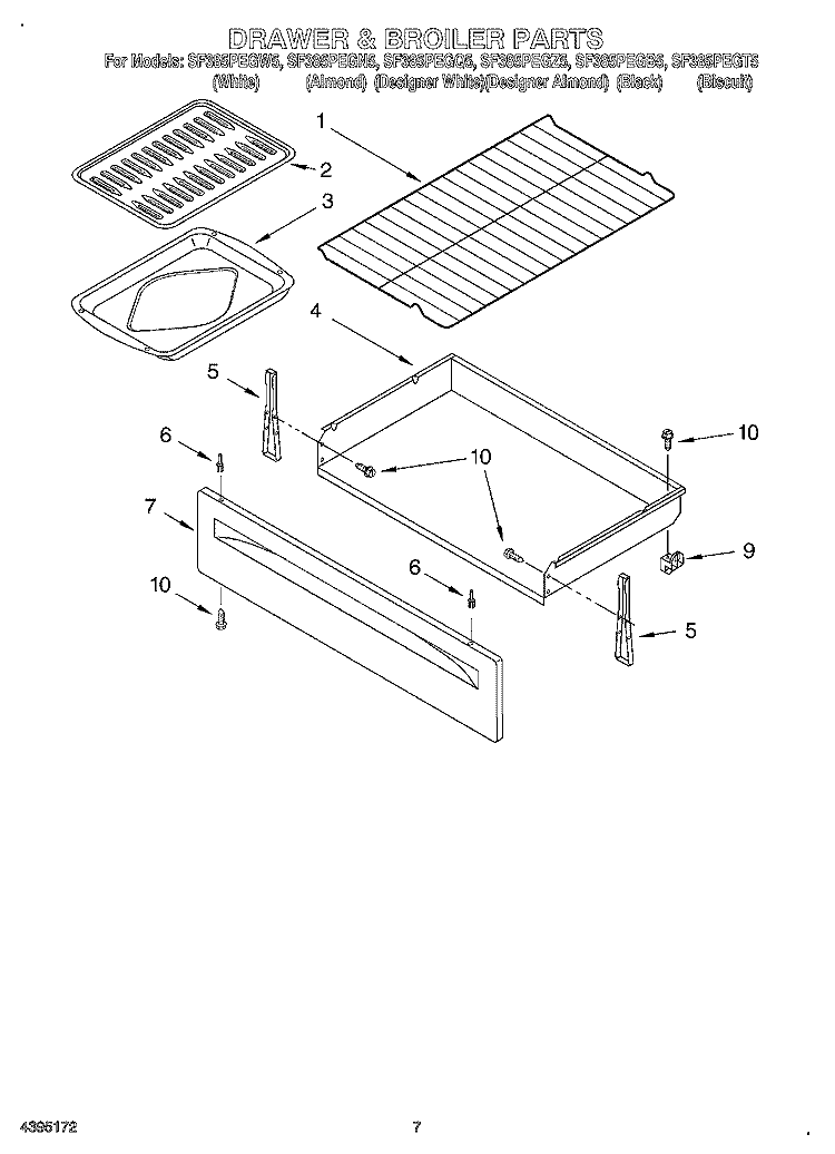 DRAWER & BROILER Diagram and Parts List for SF385PEGB5  Whirlpool Range