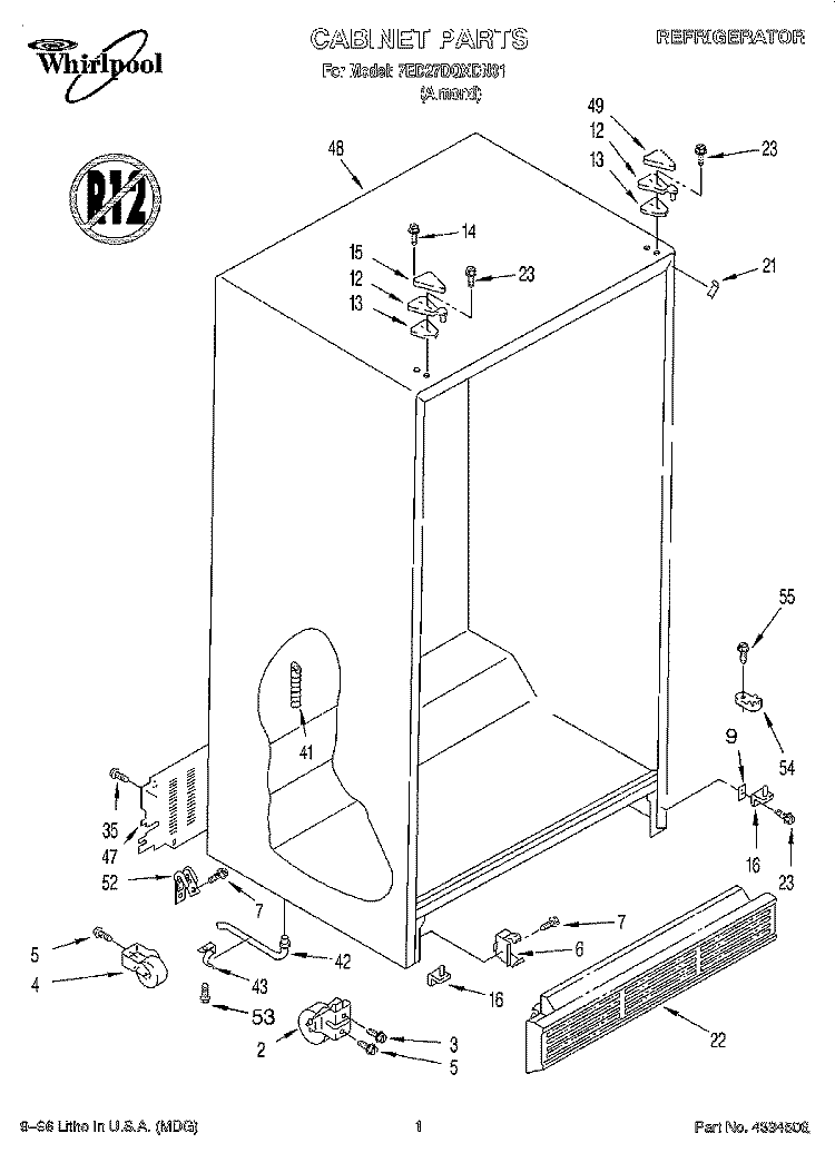 CABINET Diagram and Parts List for 7ED27DQXDN01  Whirlpool Refrigerator