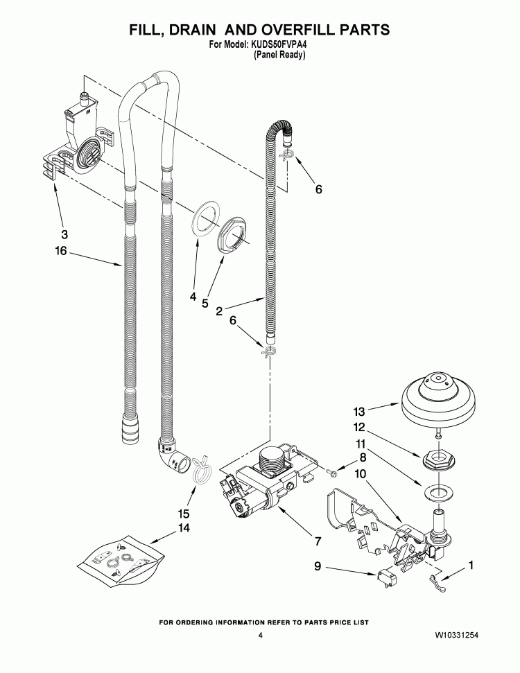 FILL, DRAIN AND OVERFILL PARTS Diagram and Parts List for KUDS50FVPA4  KitchenAid Dishwasher