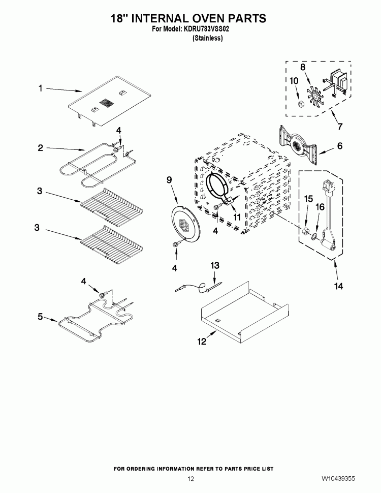 18`` INTERNAL OVEN PARTS Diagram and Parts List for KDRU783VSS02  KitchenAid Range