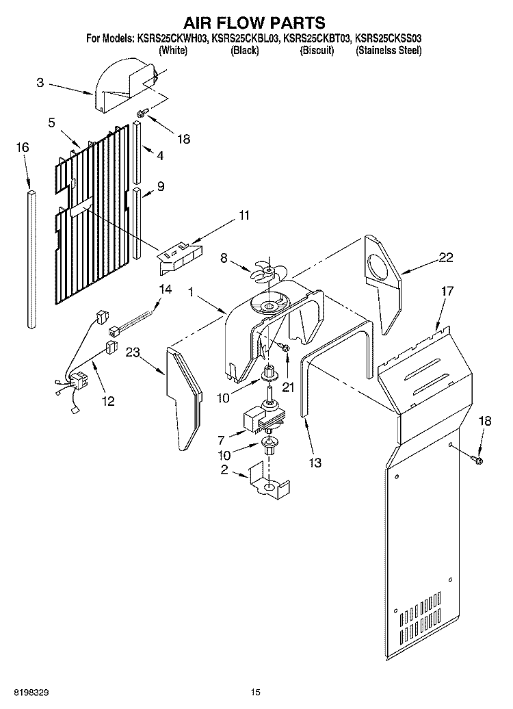 AIR FLOW PARTS Diagram and Parts List for KSRS25CKWH03  KitchenAid Refrigerator