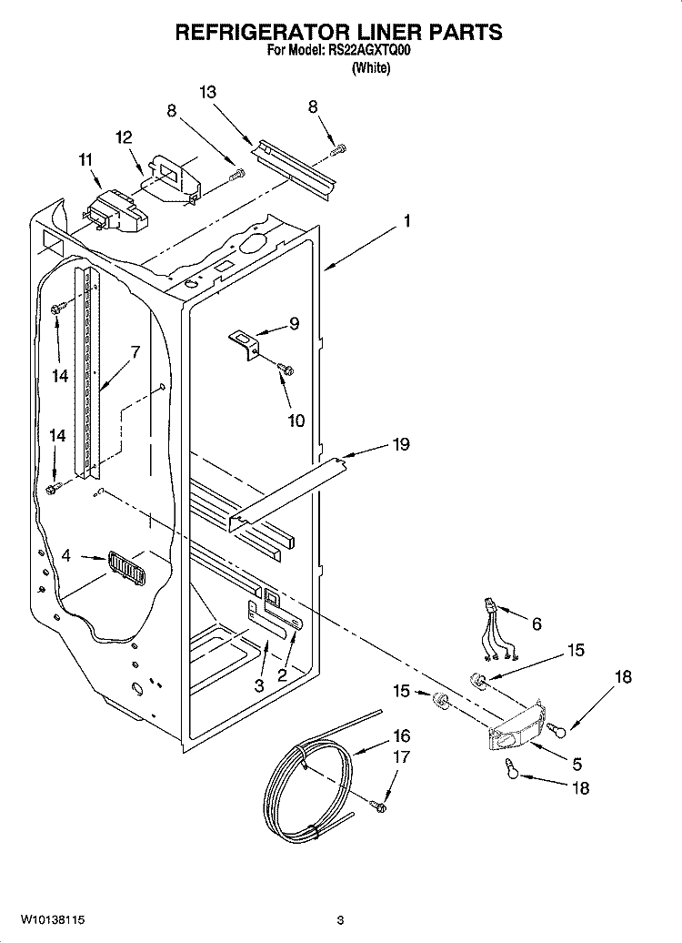 REFRIGERATOR LINER PARTS Diagram and Parts List for RS22AGXTQ00  Roper Refrigerator