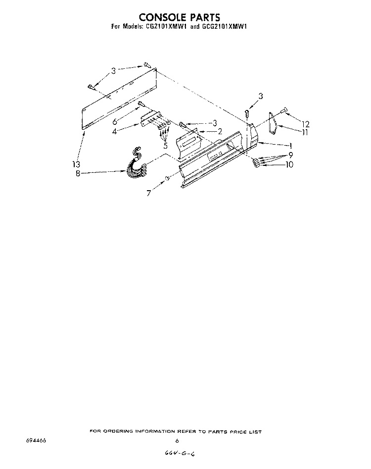 CONSOLE Diagram and Parts List for GCG2101XMW1  Whirlpool Dryer