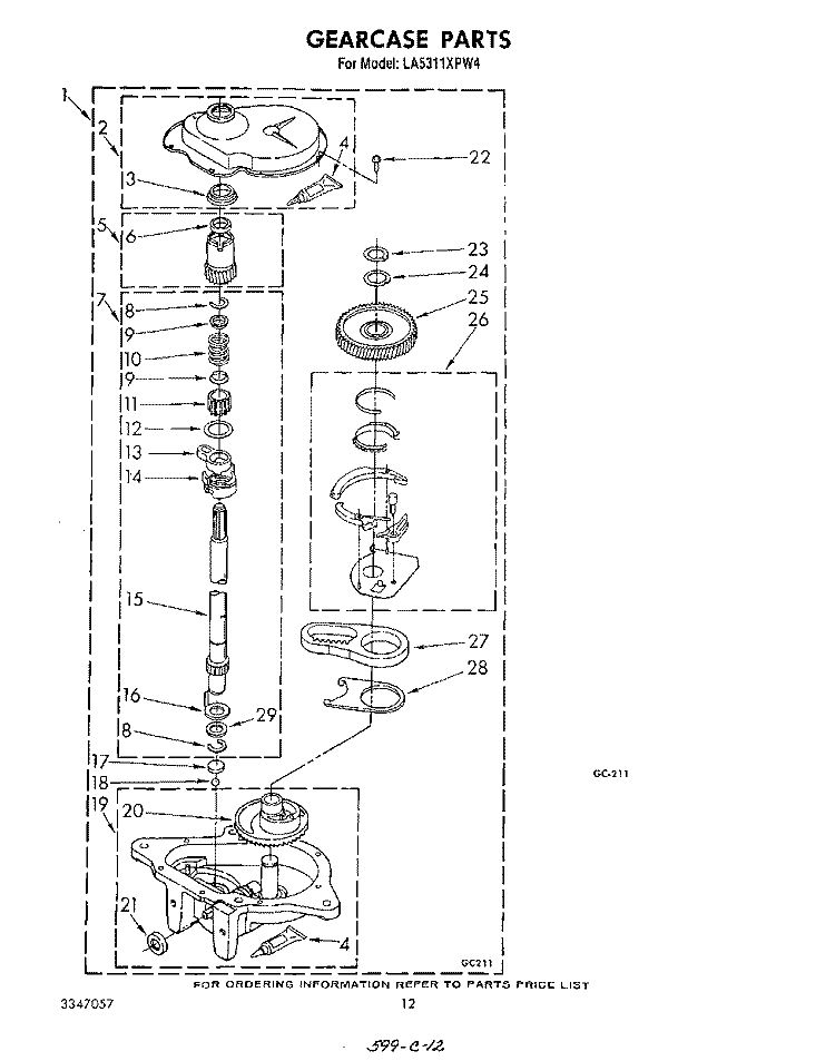 GEARCASE Diagram and Parts List for LA5311XPW4  Whirlpool Washer