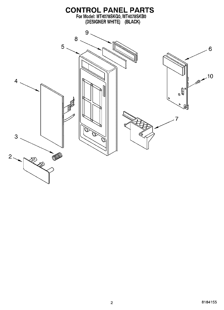 CONTROL PANEL Diagram and Parts List for MT4078SKQ0  Whirlpool Microwave