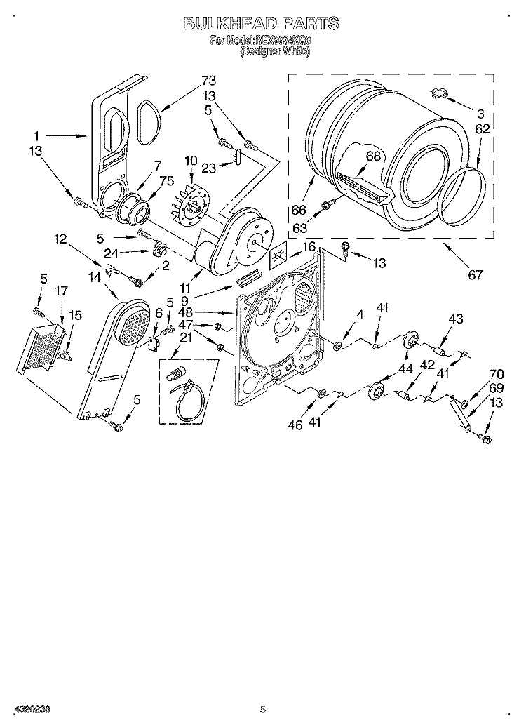 SECTION Diagram and Parts List for REX5634KQ0  Roper Dryer