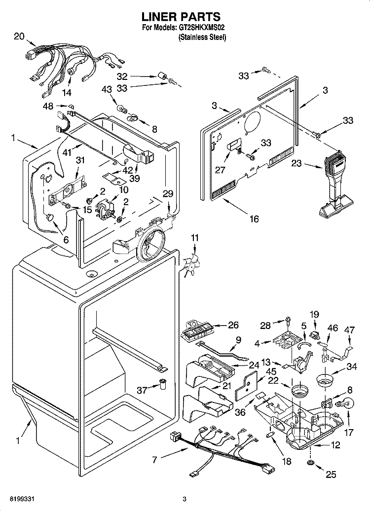 LINER PARTS Diagram and Parts List for GT2SHKXMS02  Whirlpool Refrigerator
