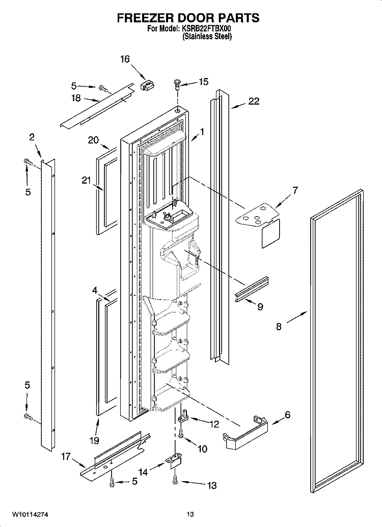 FREEZER DOOR PARTS Diagram and Parts List for KSRB22FTBX00  KitchenAid Refrigerator