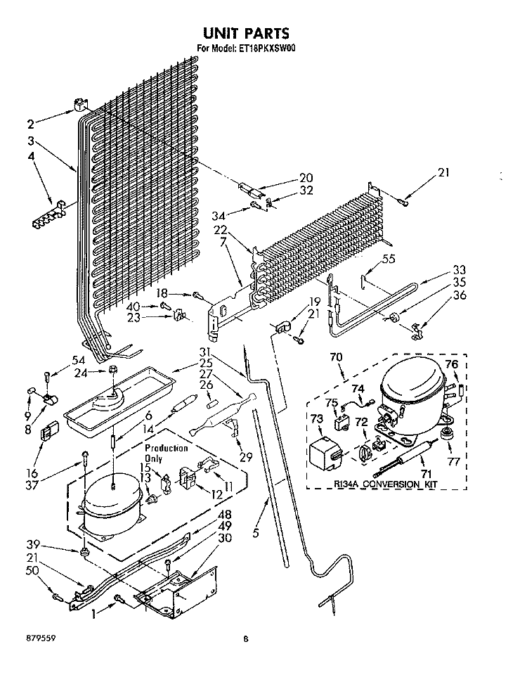 UNIT Diagram and Parts List for ET18PKXSW00  Whirlpool Refrigerator