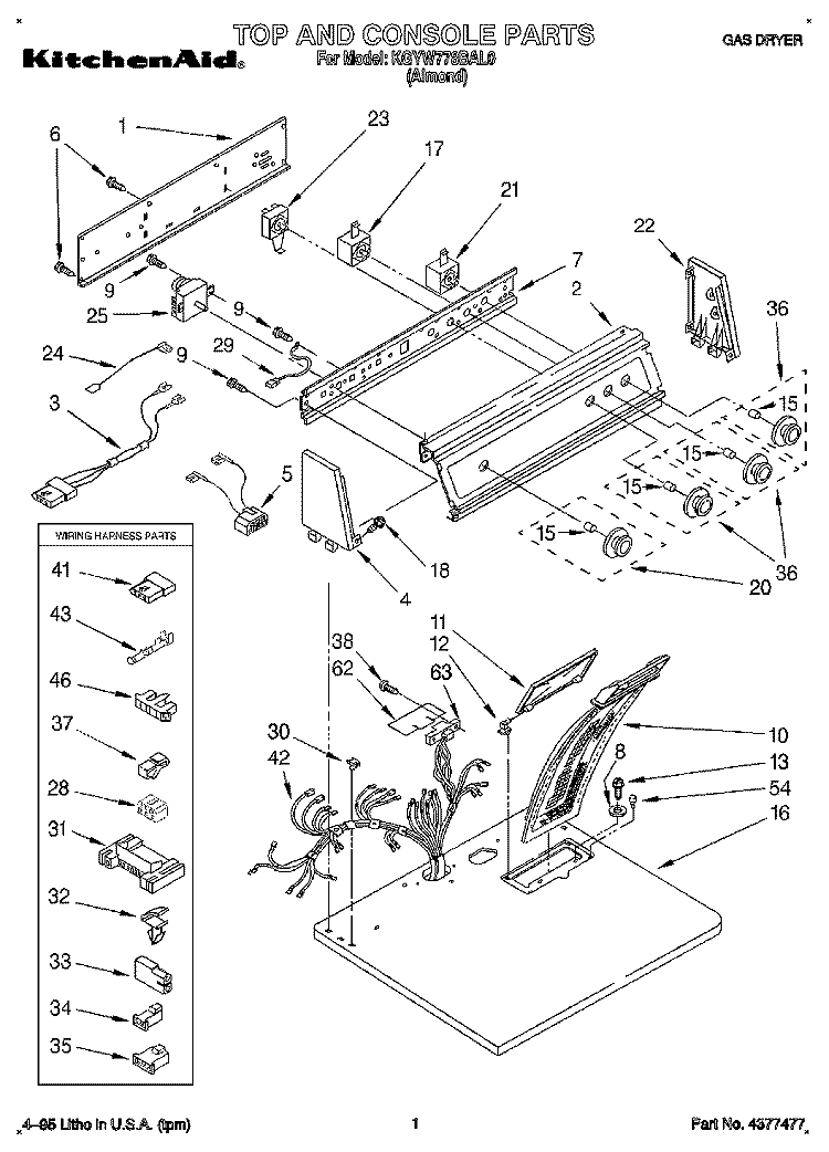 TOP AND CONSOLE, LIT/OPTIONAL Diagram and Parts List for KGYW778BAL0  KitchenAid Dryer
