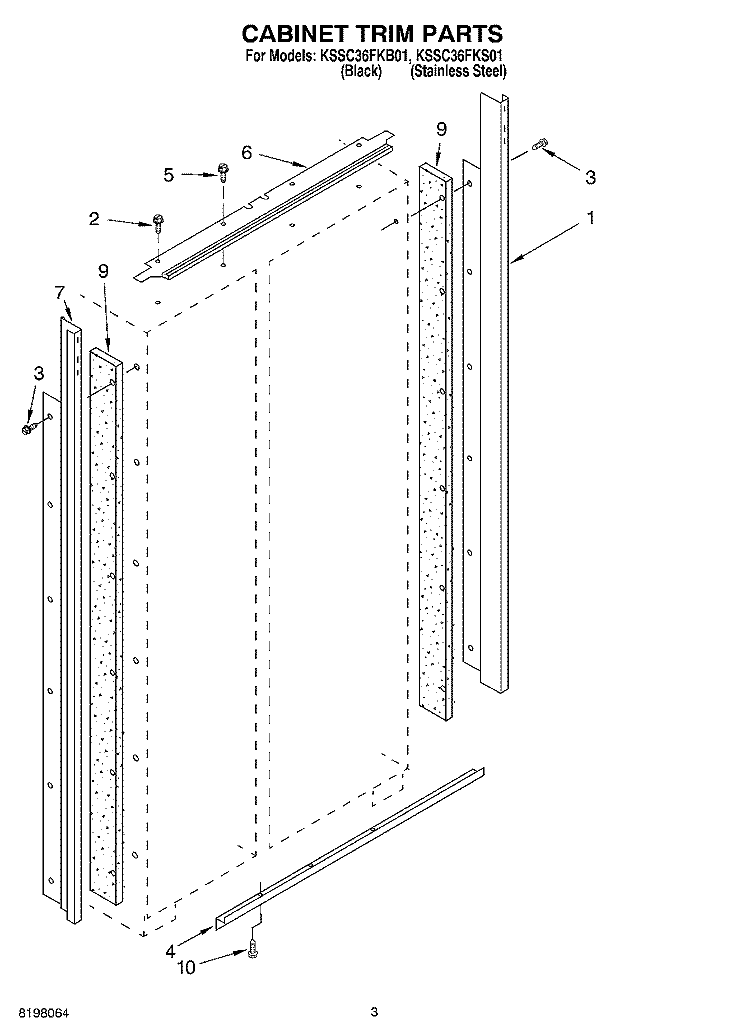 CABINET TRIM Diagram and Parts List for KSSC36FKS01  KitchenAid Refrigerator