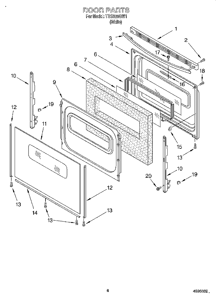 DOOR, LIT/OPTIONAL Diagram and Parts List for TGS325GW1  Estate Range