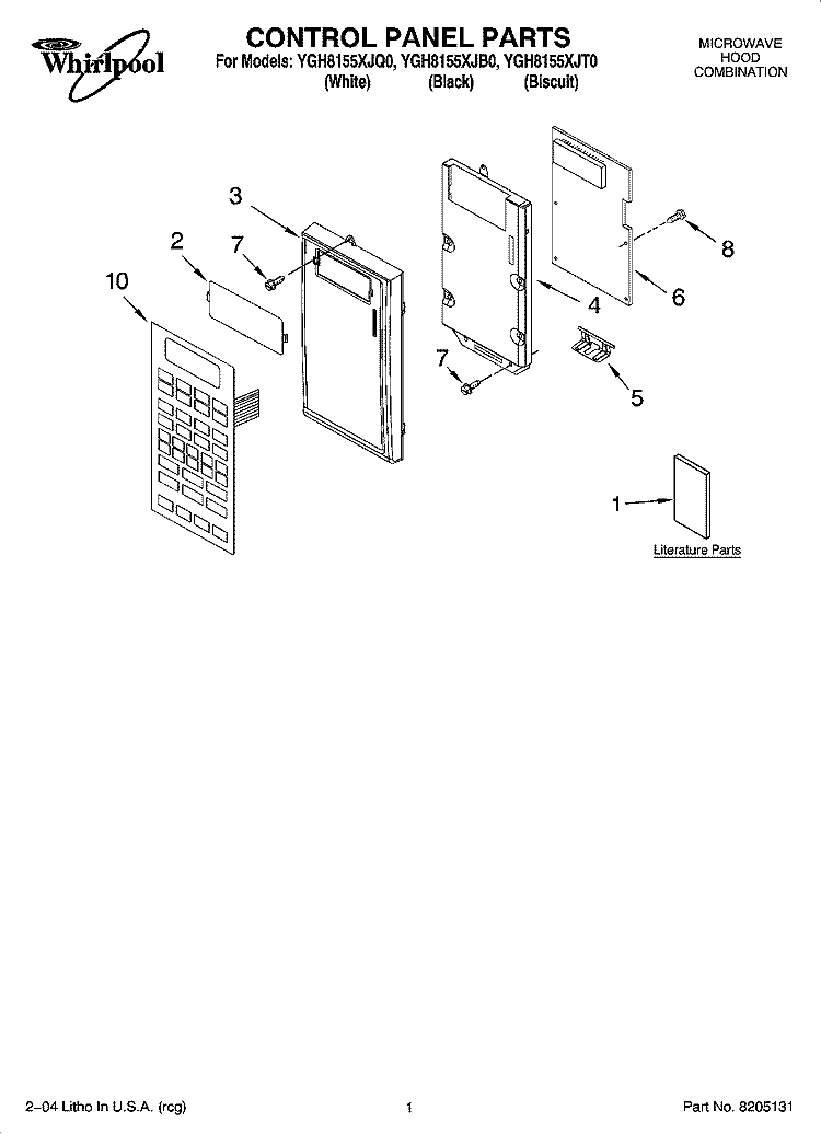 CONTROL PANEL PARTS Diagram and Parts List for YGH8155XJQ0  Whirlpool Microwave
