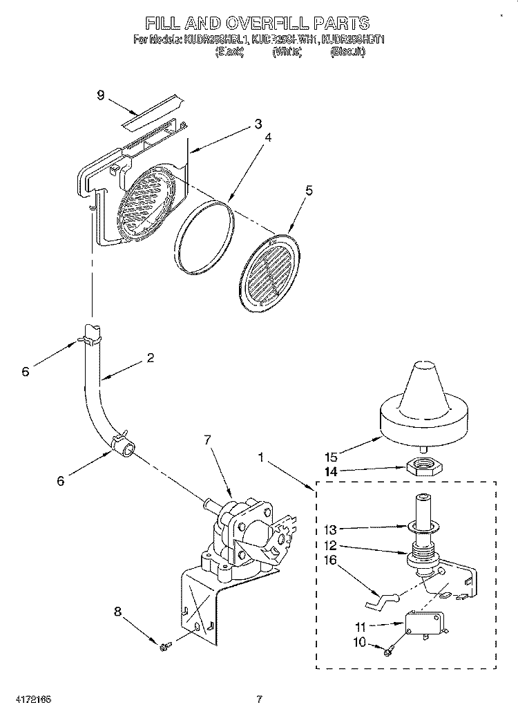 FILL AND OVERFILL Diagram and Parts List for KUDR25SHBT1  KitchenAid Dishwasher