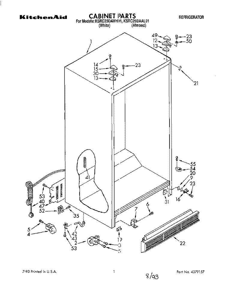 CABINET Diagram and Parts List for KSRC25DAWH01  KitchenAid Refrigerator