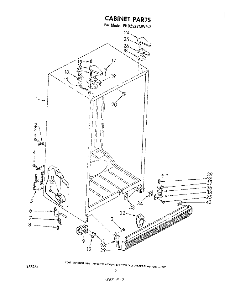 CABINET Diagram and Parts List for EHD252SMWR2  Whirlpool Refrigerator