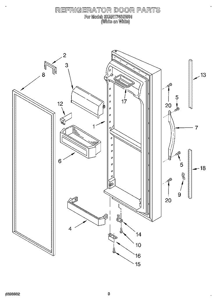 REFRIGERATOR DOOR Diagram and Parts List for 3XART745GW01  Whirlpool Refrigerator