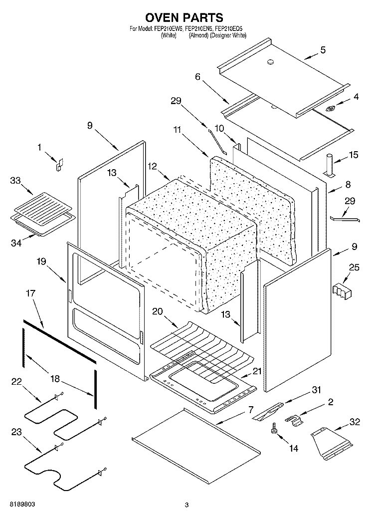 OVEN Diagram and Parts List for FEP210EN5  Roper Range