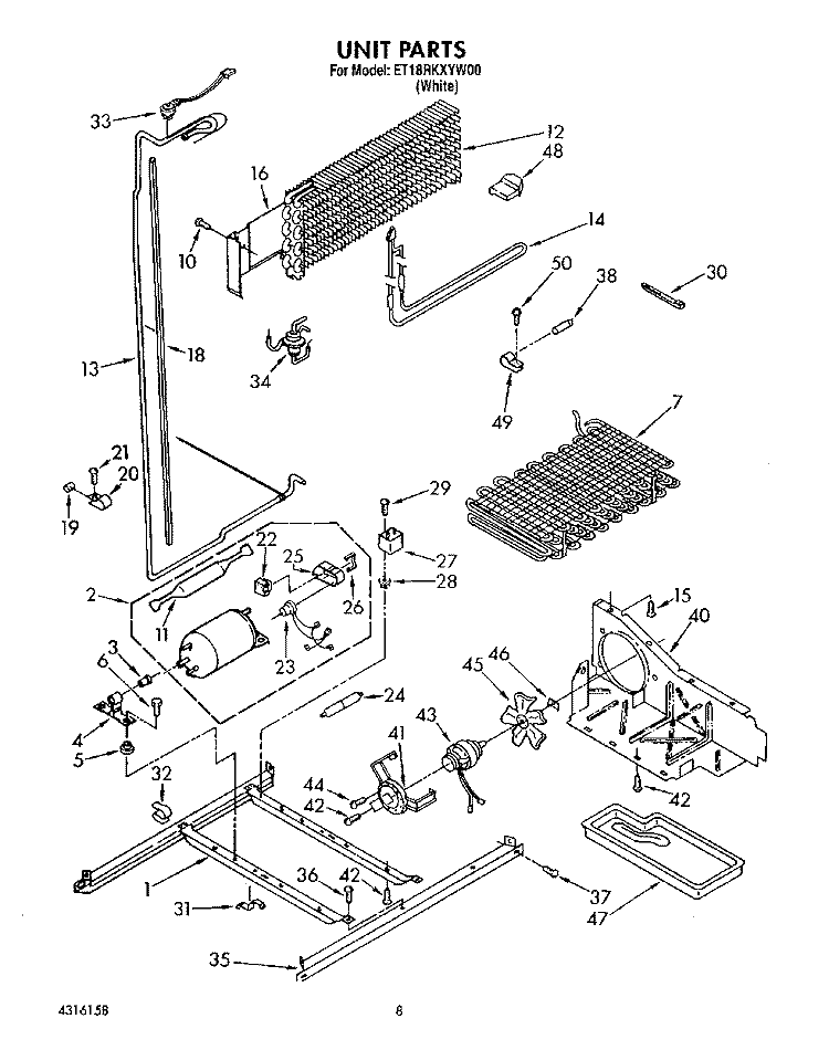 UNIT Diagram and Parts List for RT18RKXYW00  Whirlpool Refrigerator
