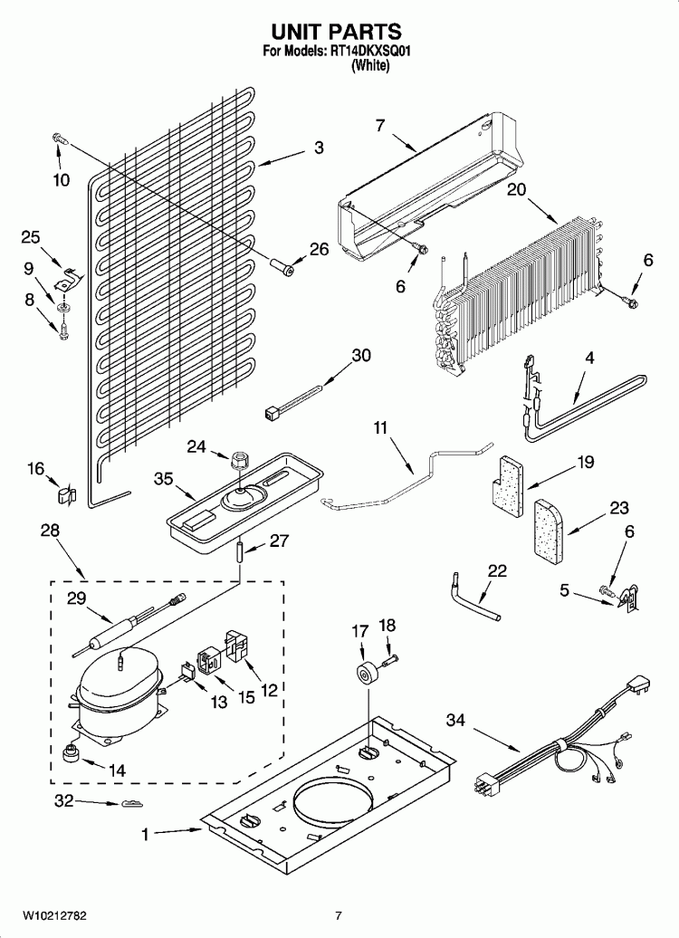 UNIT PARTS Diagram and Parts List for RT14DKXSQ01  Roper Refrigerator