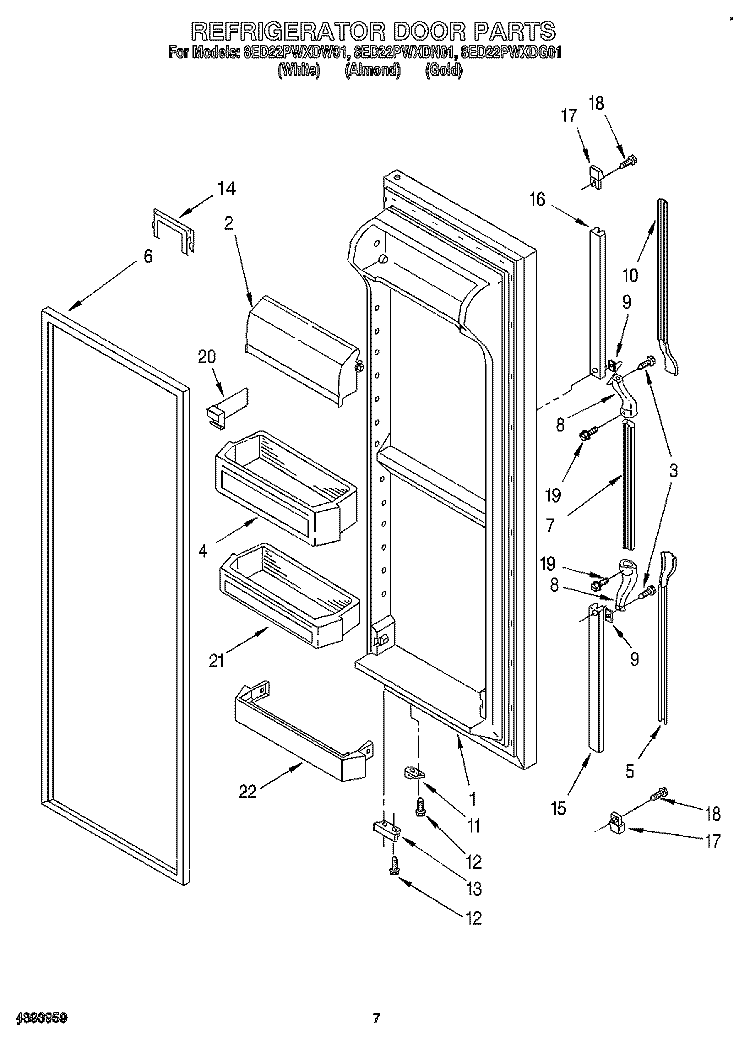 REFRIGERATOR DOOR Diagram and Parts List for 8ED22PWXDG01  Whirlpool Refrigerator