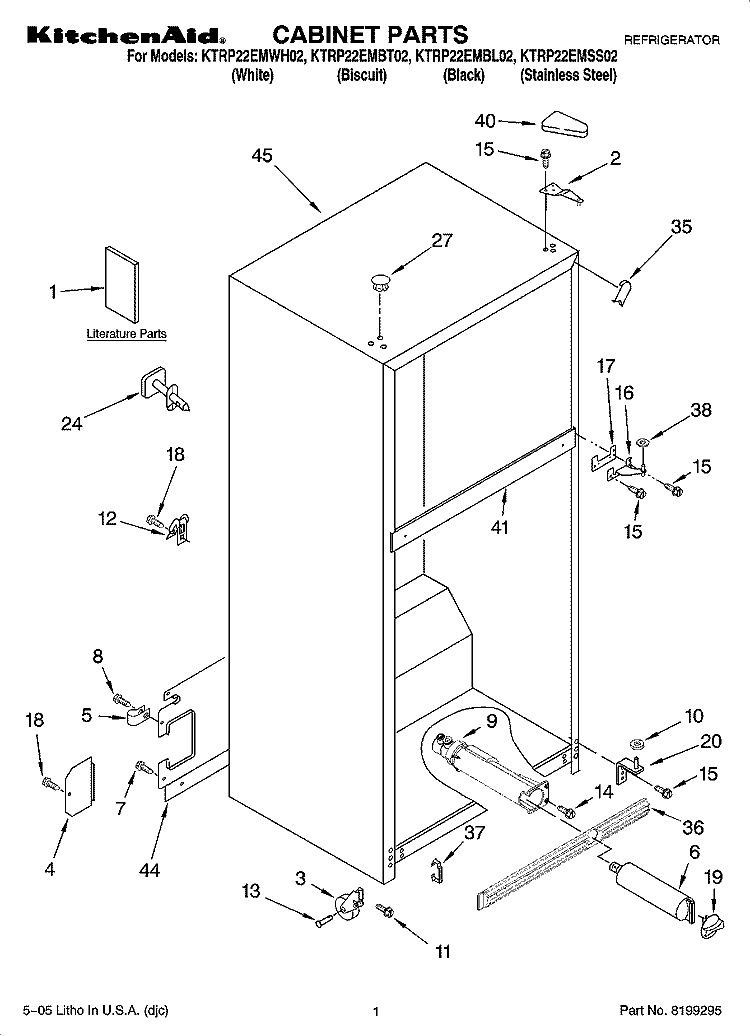 CABINET PARTS Diagram and Parts List for KTRP22EMWH02  KitchenAid Refrigerator
