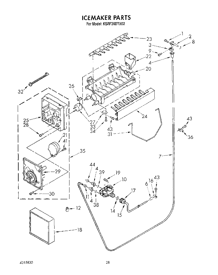 ICEMAKER Diagram and Parts List for KSRF36DTX02  KitchenAid Refrigerator