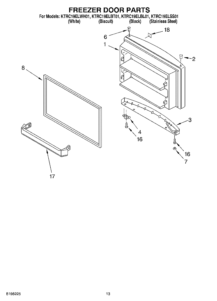 FREEZER DOOR Diagram and Parts List for KTRC19ELSS01  KitchenAid Refrigerator