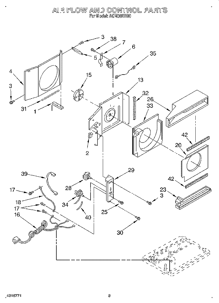 AIR FLOW AND CONTROL Diagram and Parts List for ACM062XG0  Whirlpool Air Conditioner