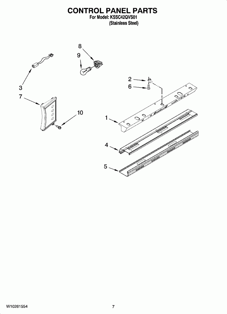 CONTROL PANEL PARTS Diagram and Parts List for KSSC42QVS01  KitchenAid Refrigerator
