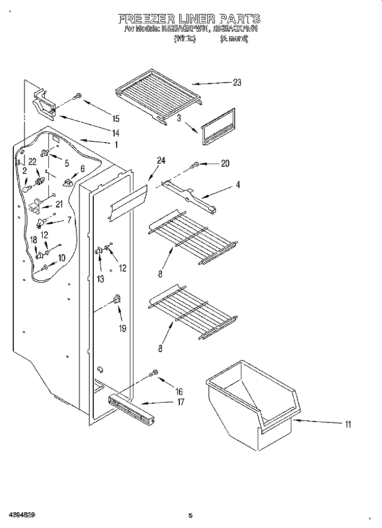 FREEZER LINER Diagram and Parts List for RS25AQXFW01  Roper Refrigerator