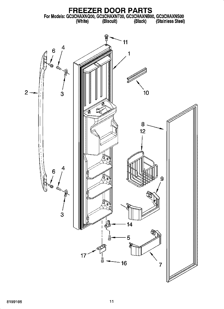 FREEZER DOOR PARTS Diagram and Parts List for GC3CHAXNB00  Whirlpool Refrigerator