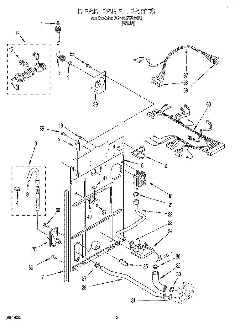REAR PANEL Diagram and Parts List for 6CAP2782EW0  Whirlpool Washer