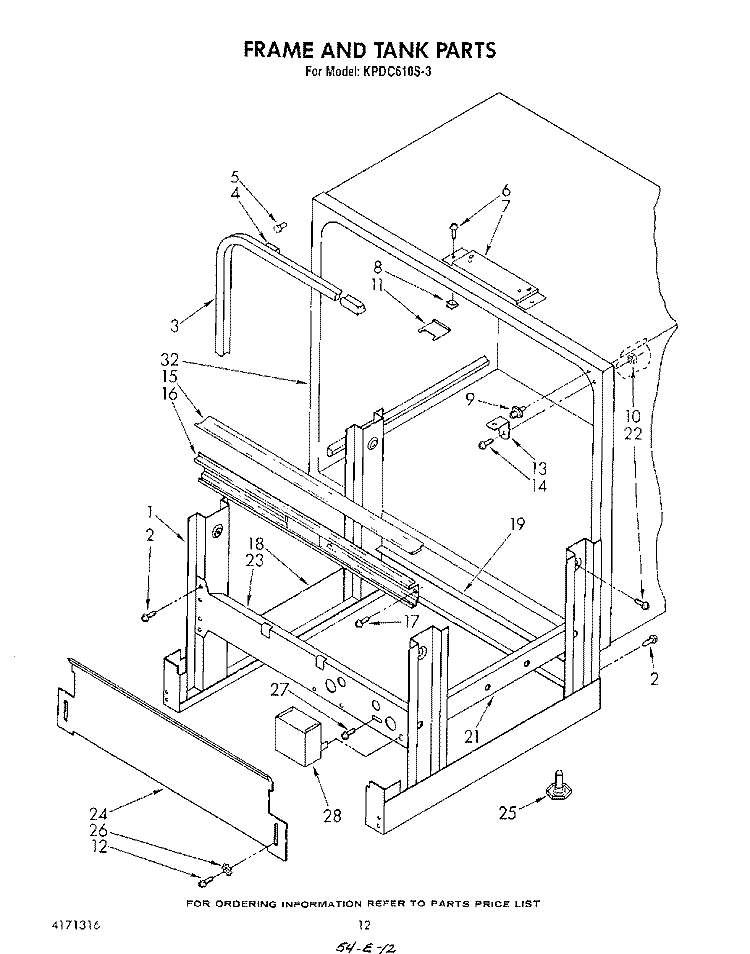 FRAME AND TANK Diagram and Parts List for KPDC601S3  KitchenAid Dishwasher