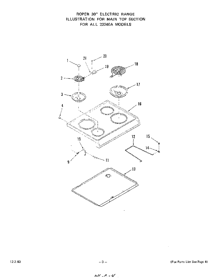 LIT/OPTIONAL GRIDDLE Diagram and Parts List for 2324W0A  Roper Range