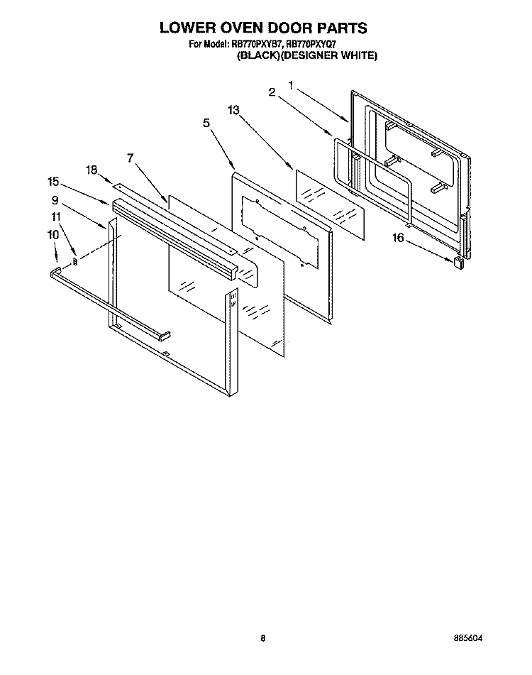 LOWER OVEN DOOR Diagram and Parts List for RB770PXYB7  Whirlpool Wall Oven