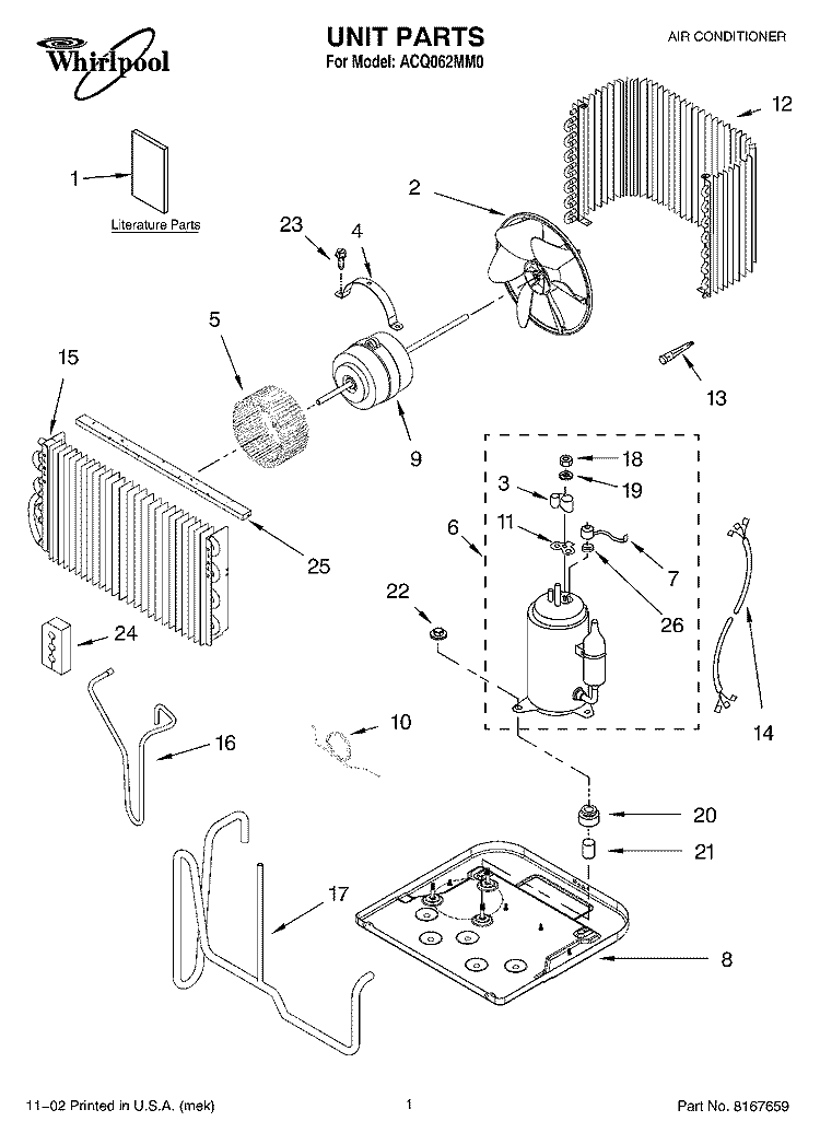 UNIT PARTS Diagram and Parts List for ACQ062MM0  Whirlpool Air Conditioner
