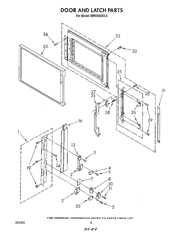 DOOR LATCH Diagram and Parts List for MW8500XS4  Whirlpool Microwave
