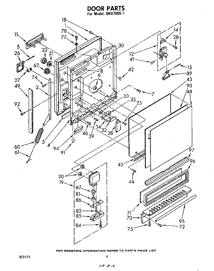 DOOR Diagram and Parts List for SHU70051  Whirlpool Dishwasher