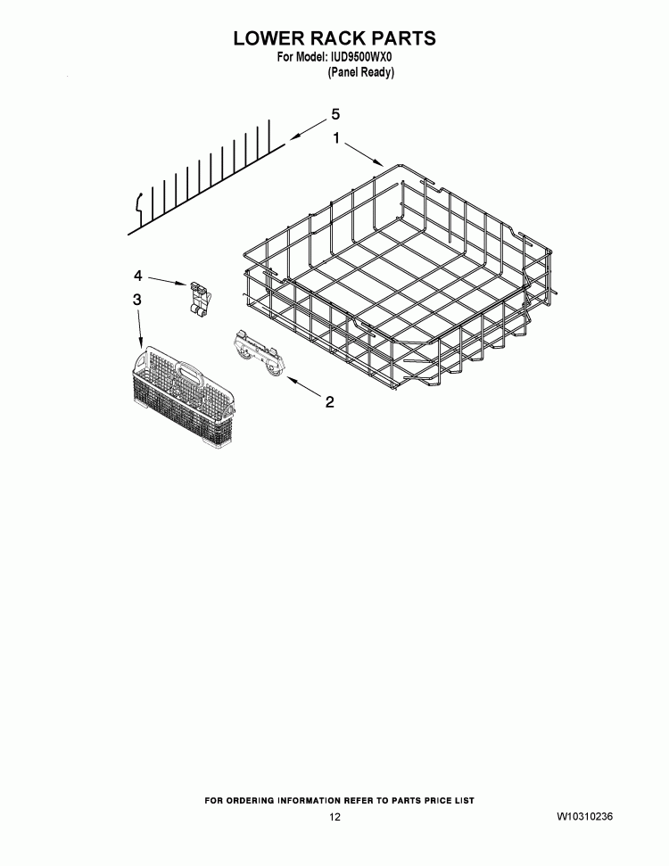 LOWER RACK PARTS Diagram and Parts List for IUD9500WX0  Whirlpool Dishwasher