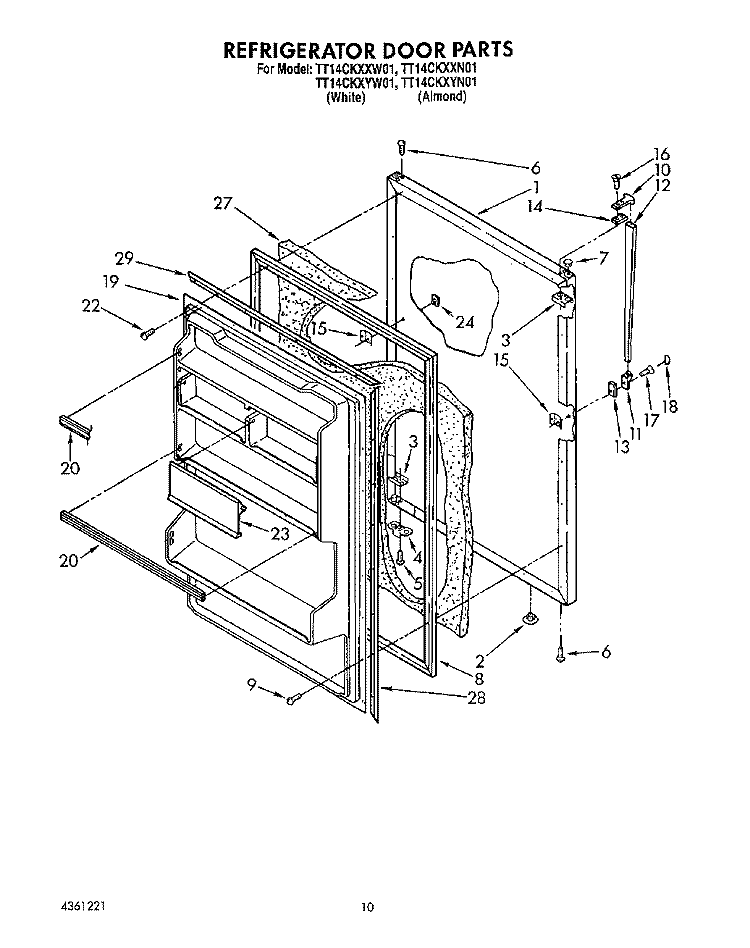 REFRIGERATOR DOOR, LIT/OPTIONAL Diagram and Parts List for TT14CKXXW01  Estate Refrigerator