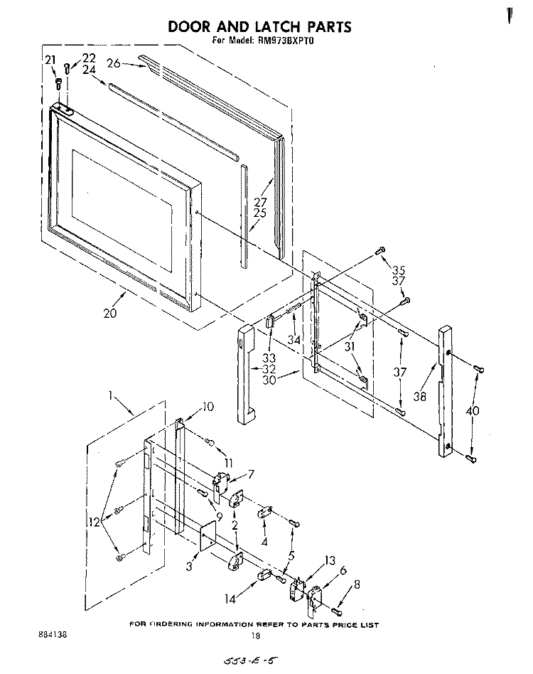 DOOR AND LATCH Diagram and Parts List for RM973BXPT0  Whirlpool Microwave Oven Combo