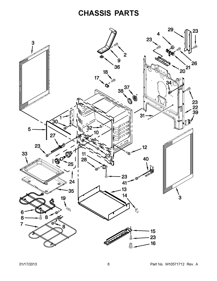 CHASSIS PARTS Diagram and Parts List for YWFE710H0BB0  Whirlpool Range
