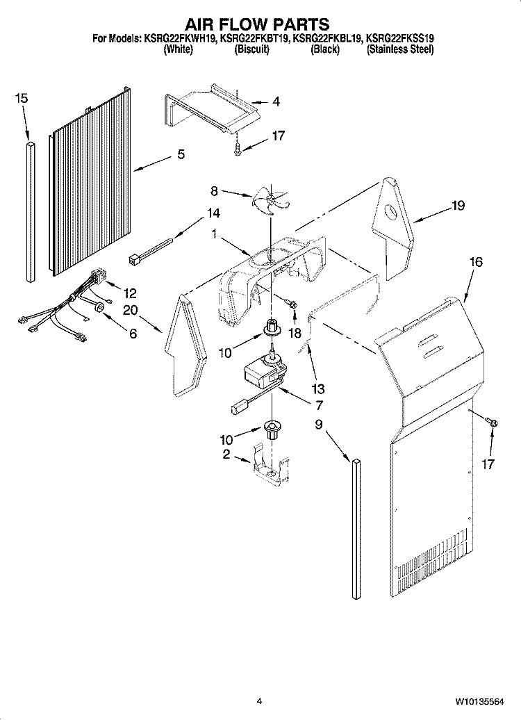 AIR FLOW PARTS Diagram and Parts List for KSRG22FKWH19  KitchenAid Refrigerator