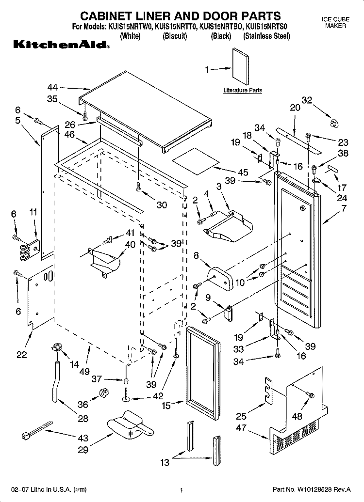 CABINET LINER AND DOOR PARTS Diagram and Parts List for KUIS15NRTBO  KitchenAid Ice Maker