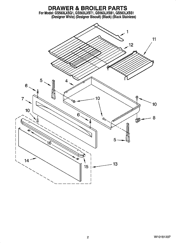 DRAWER & BROILER PARTS Diagram and Parts List for GS563LXSQ1  Whirlpool Range