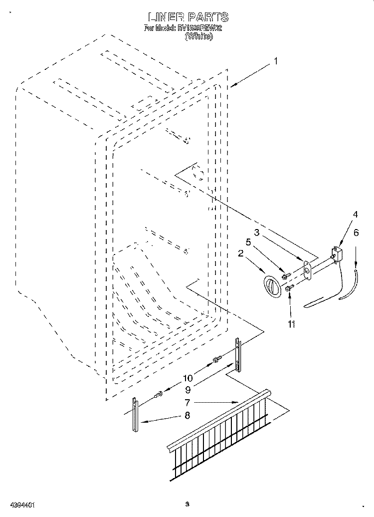 LINER, LIT/OPTIONAL Diagram and Parts List for RV1599REW02  Roper Freezer