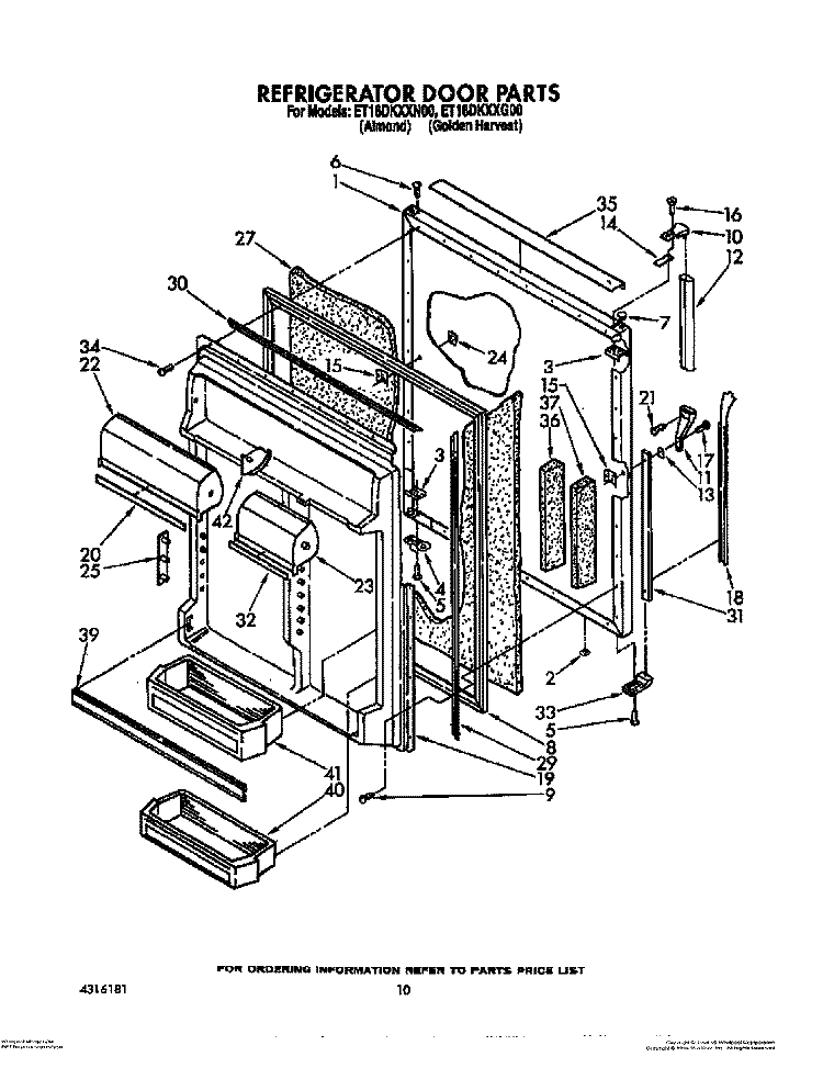 REFRIGERATOR DOOR Diagram and Parts List for ET18DKXXN00  Whirlpool Refrigerator