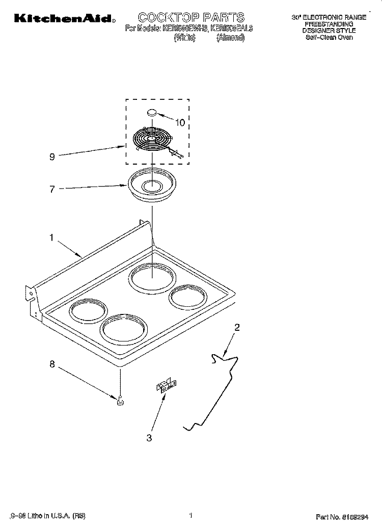 COOKTOP Diagram and Parts List for KERI500EAL3  KitchenAid Range